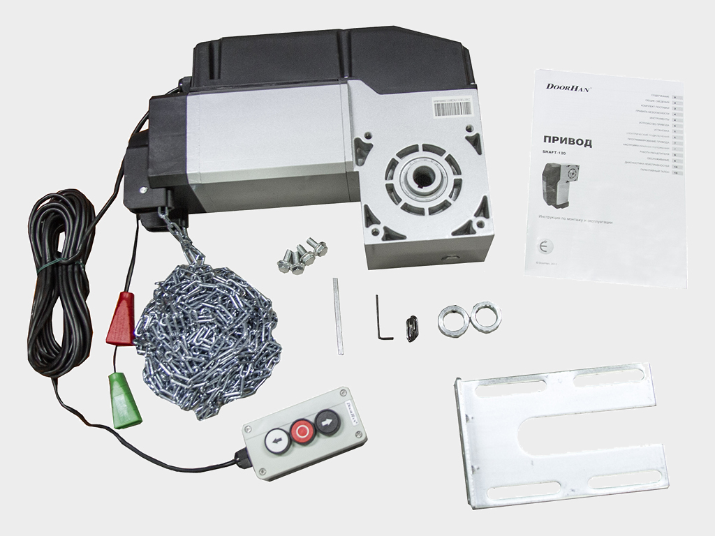 O'rnatilgan boshqaruv blokiga ega elektr haydovchi, o'rnatish uchun mahkamlash elementlari.